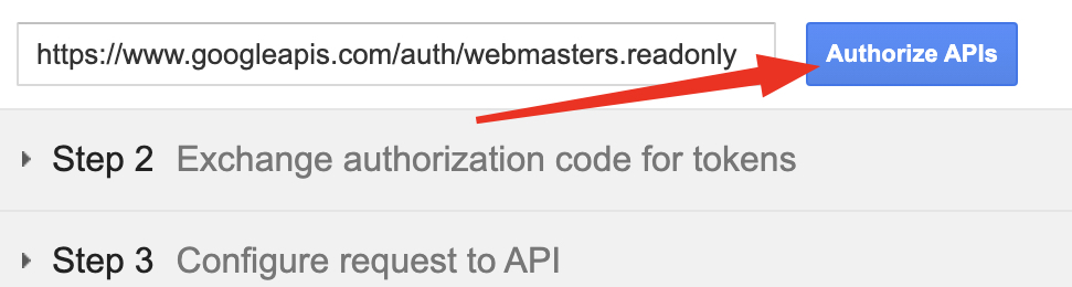 OAuth Playground authorizing the Google Search Console webmasters.readonly scope.