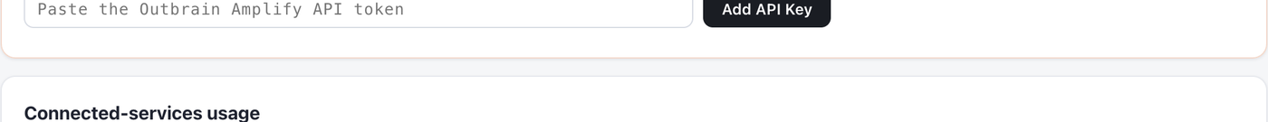 The empty Outbrain Amplify token field in Outloop with its Add button, captured with no token pasted.