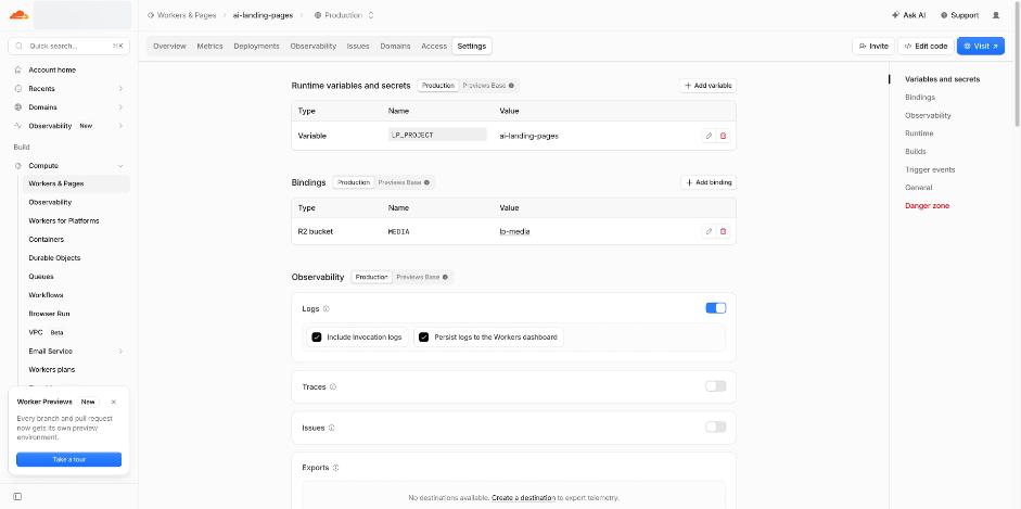 The MEDIA binding points to the R2 bucket. Account information is blurred.