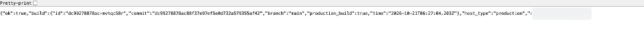 The reference health endpoint reports build and commit metadata. The client site identifier is blurred.