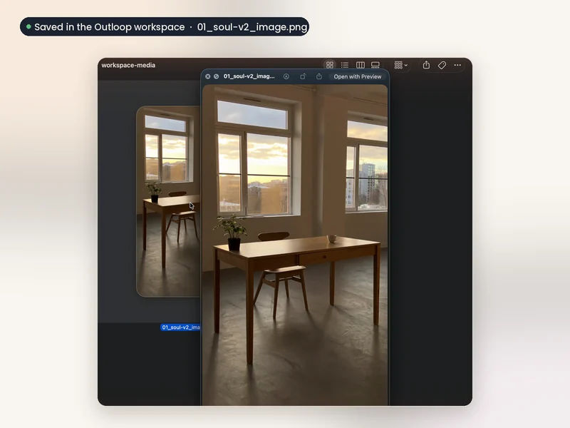 The generated image saved as a file in the Outloop workspace folder.